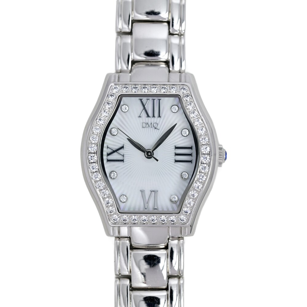 DMQ Vintage 90's Ladies Quartz Watch Steel Bracelet Swarovski Crystal Bezel
